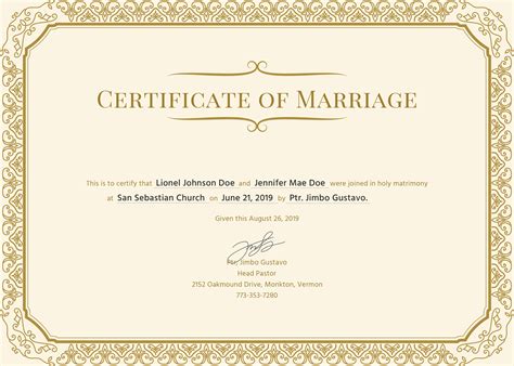 free printable marriage certificate template.